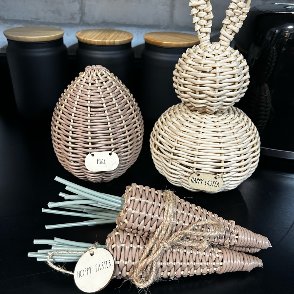 Rae Dunn Easter Wicker Decor Set - Bunny, Egg, Carrots
